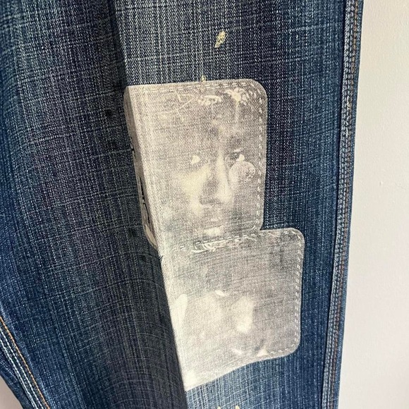 Y2K MAKAVELI X TUPAC PAINT SPLATTER PATCHWORK JEANS - Picture 4 of 8
